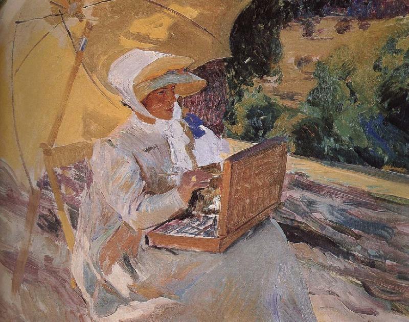 Joaquin Sorolla Maria Pardo sketching in oil painting picture